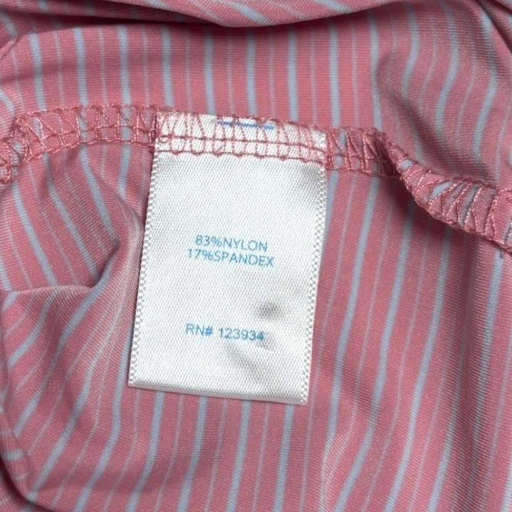 Southern Tide Performance Polo Men's Medium Shirt Pink Blue Striped Golf Polo - Picture 8 of 8